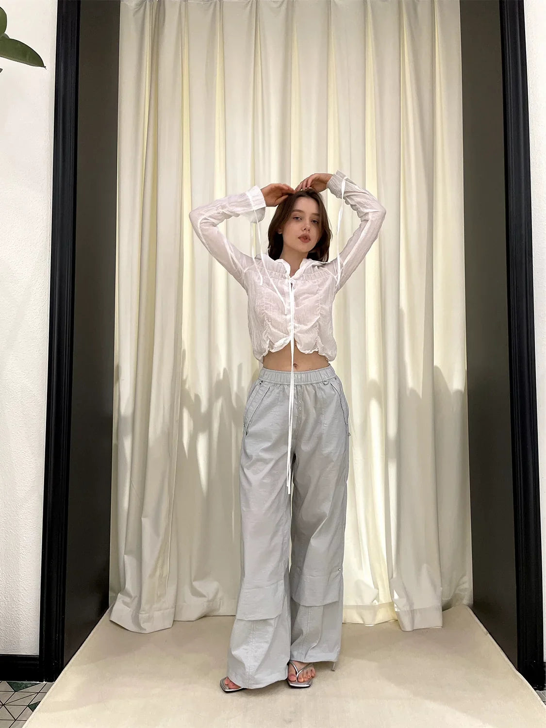 Strap Design Bubble Long Sleeve Shirt