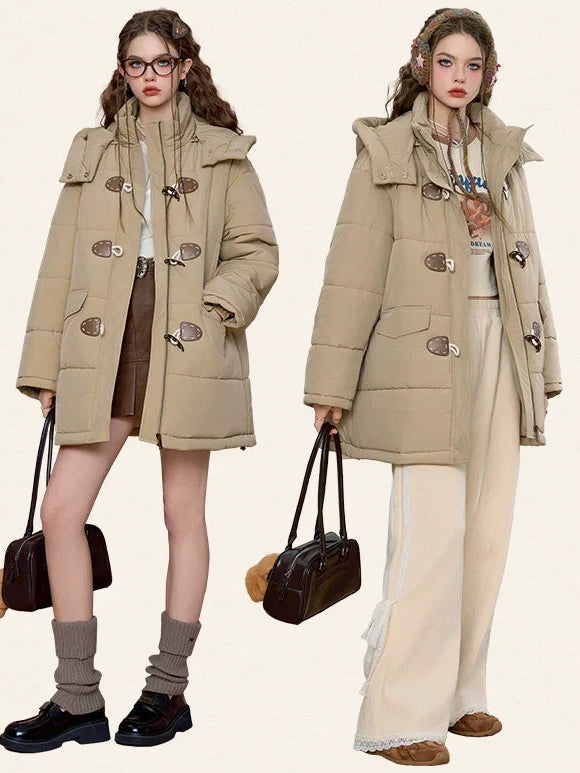 Hooded Stand Neck Long Puffer Jacket