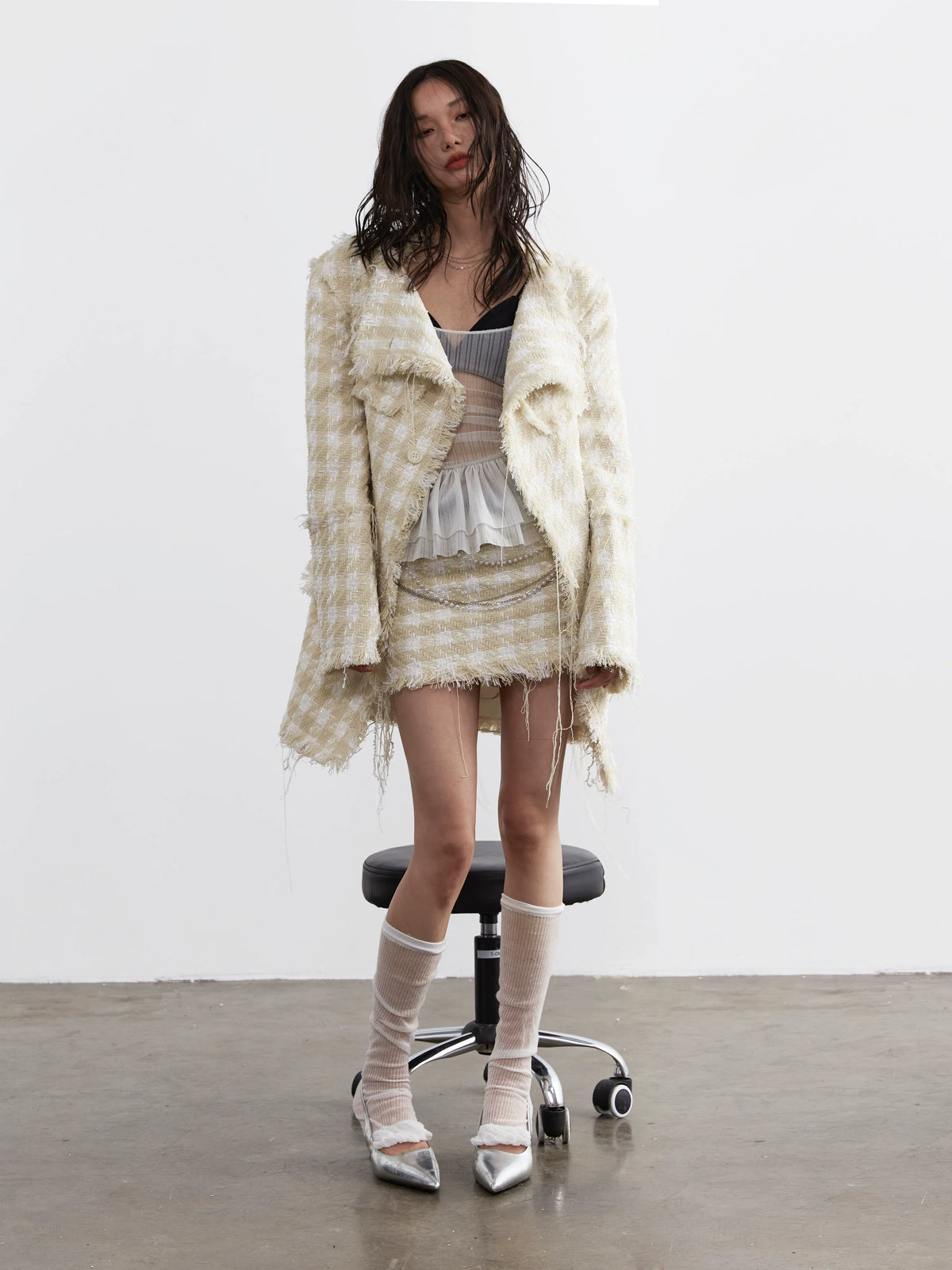 Hairy Edge Plaid Pattern Short Skirt