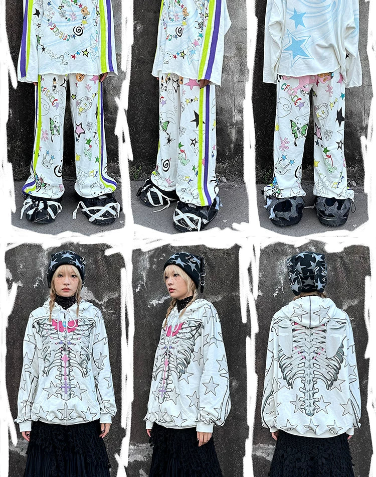 Star Print Rabbit Ear Knit Hat