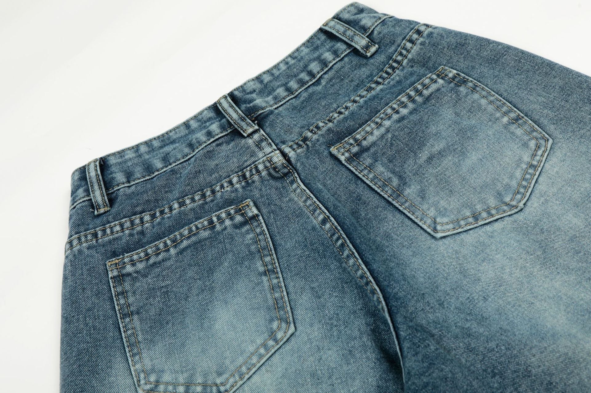 Washed Star Applique Wide Leg Denim Jeans