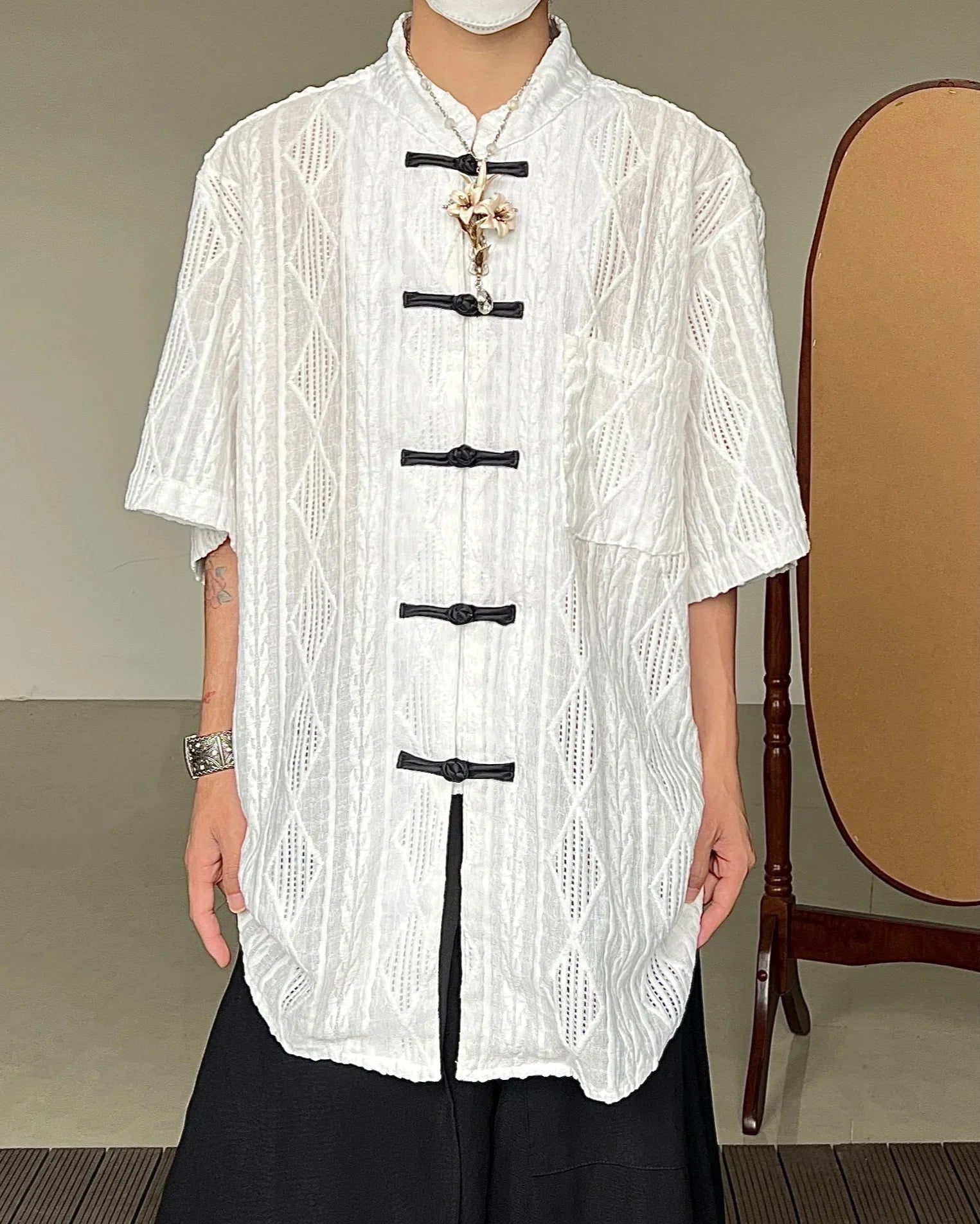 Jacquard Hollow-Out Short Sleeve Shirt