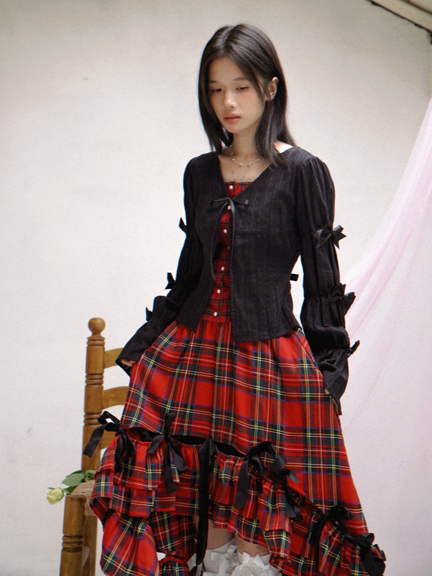 Irregular Bow Elastic Waist Long Skirt