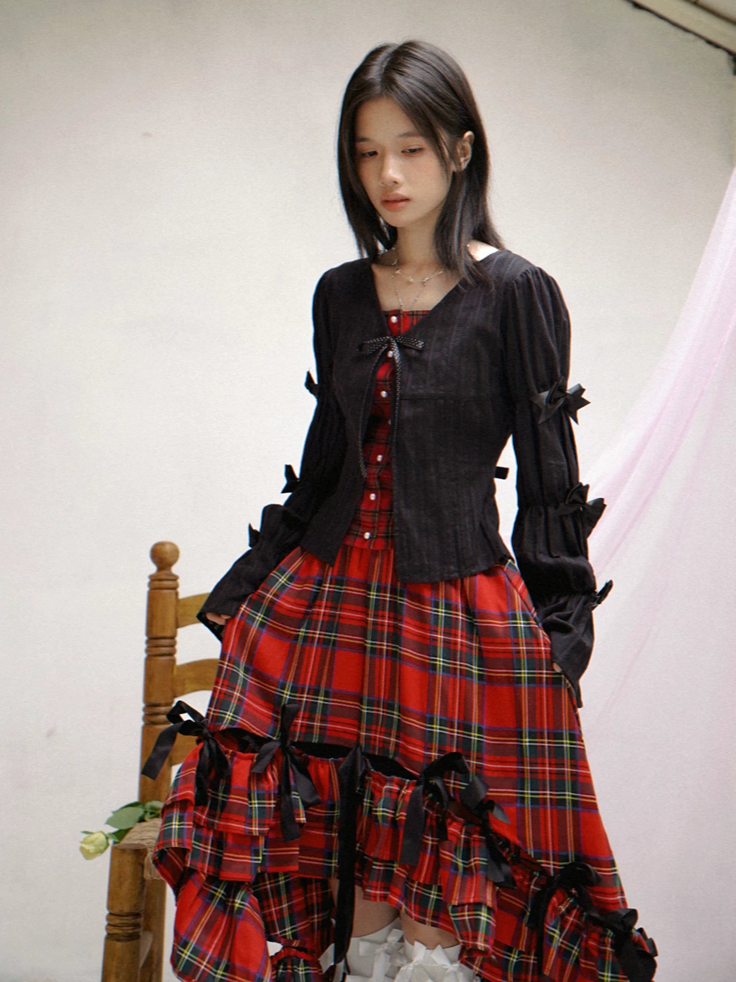Irregular Bow Elastic Waist Long Skirt