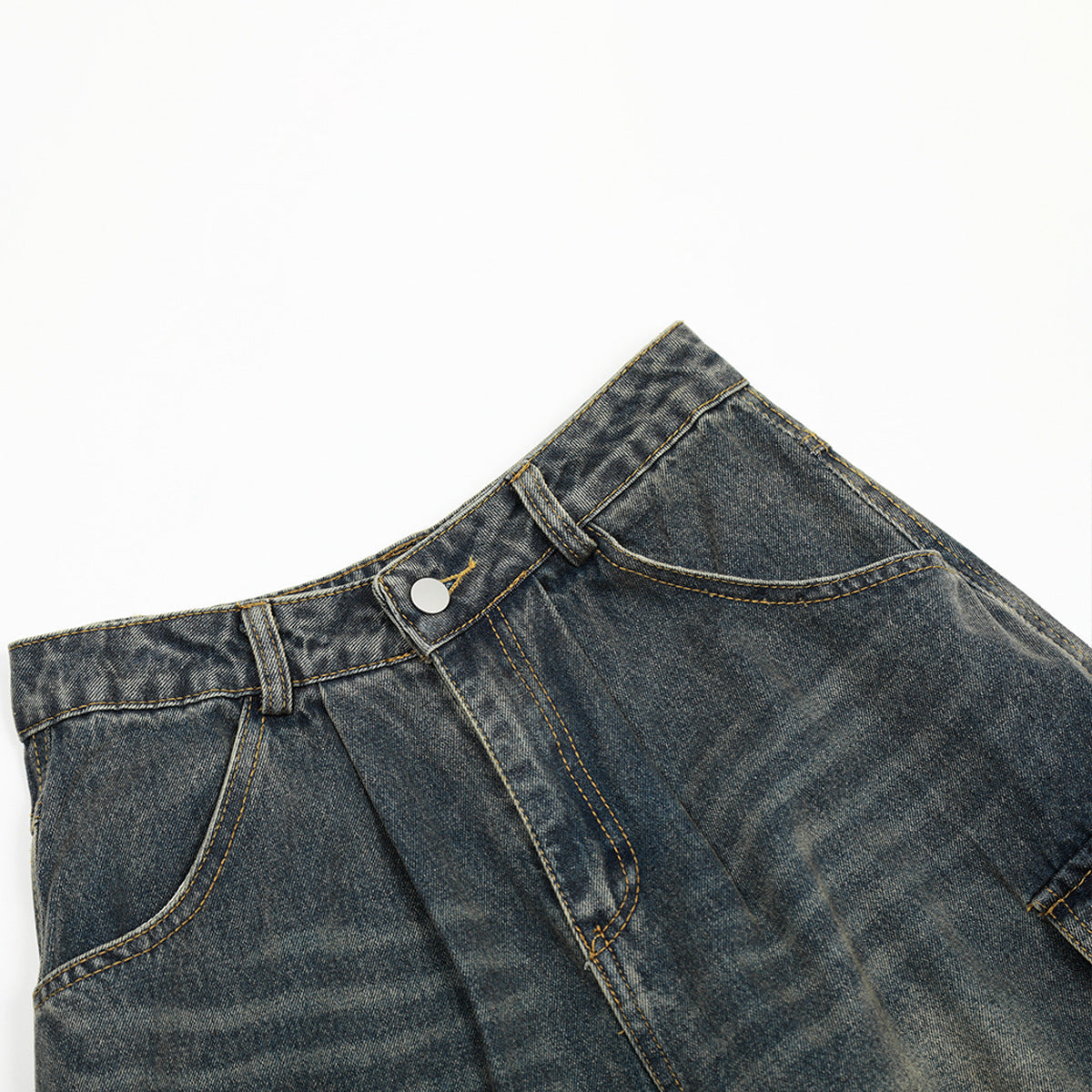 Washed Damage Cargo Pocket Denim Jort