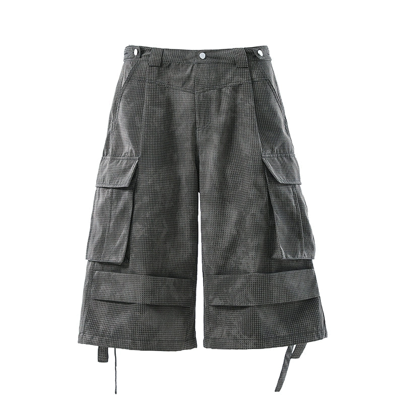 Dark Grey Distressed Plaid Jort