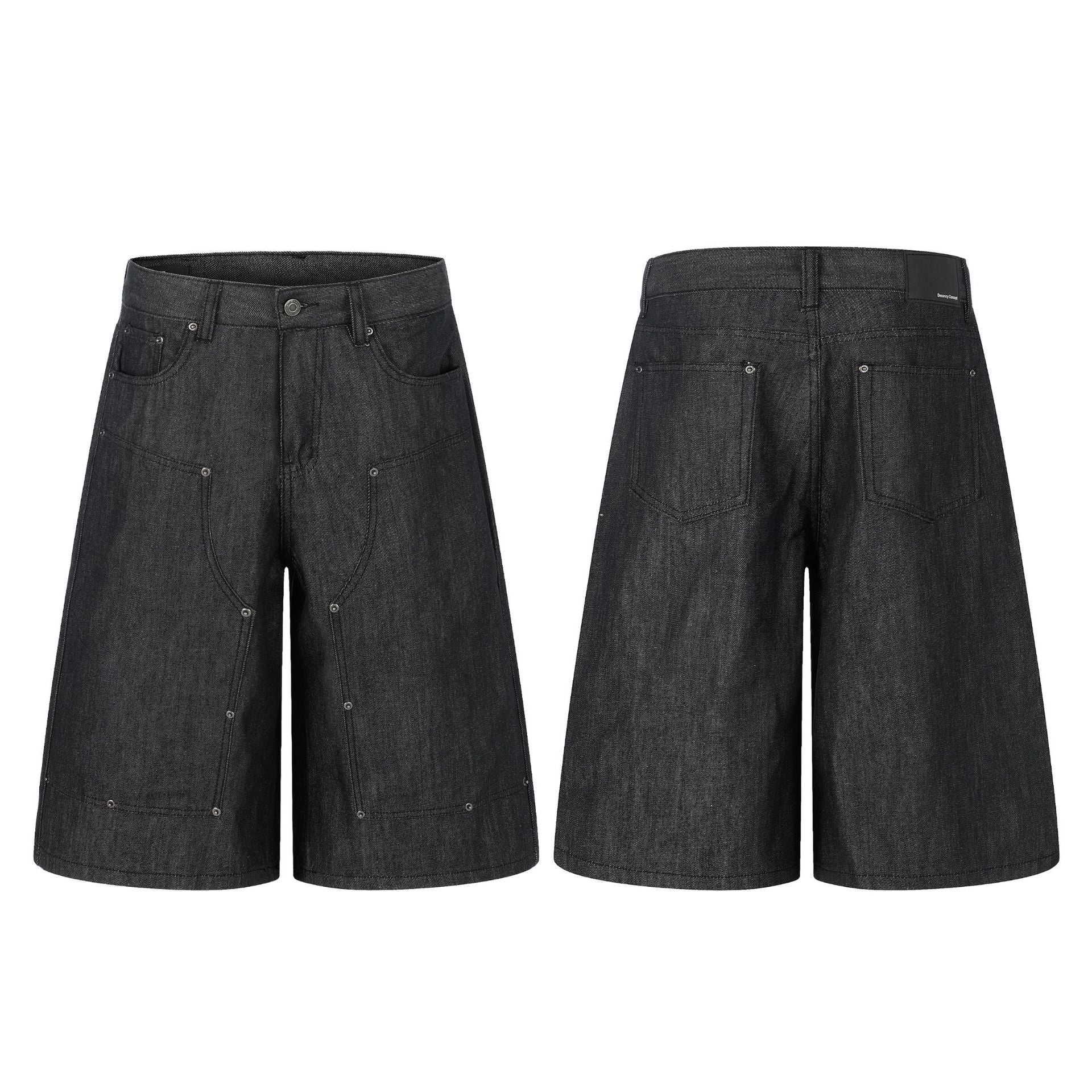 Raw Denim Rivet Wide Leg Jort