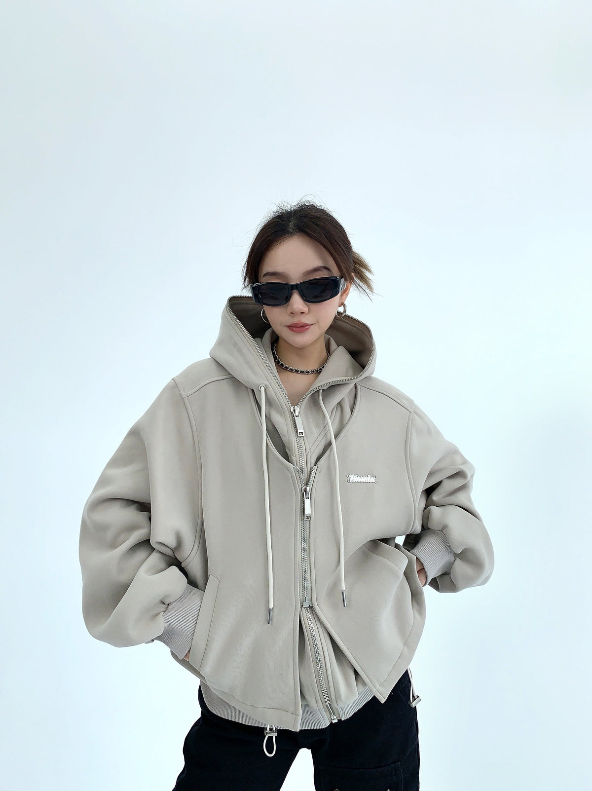Fake Layered Zipper Hoodie