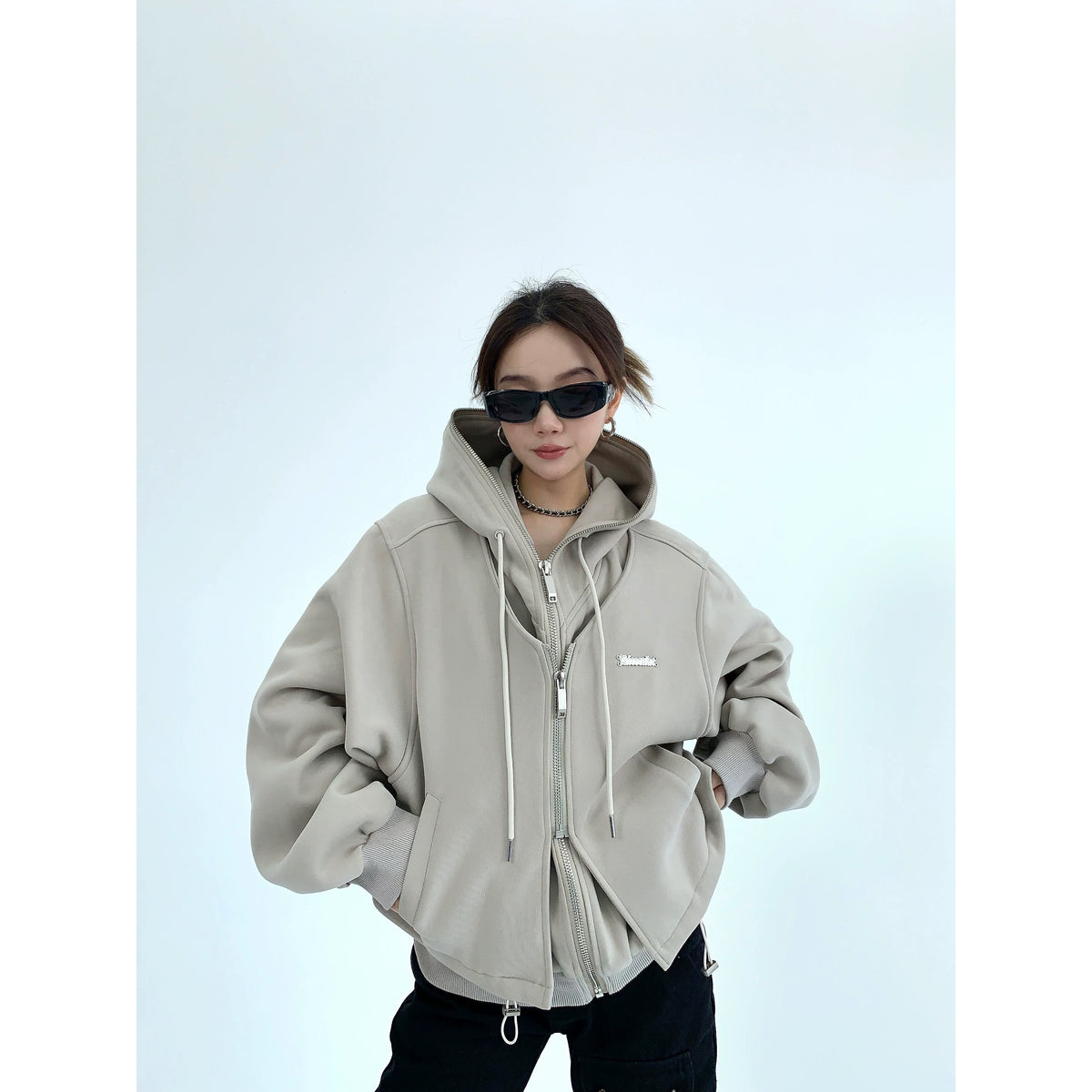 Fake Layered Zipper Hoodie