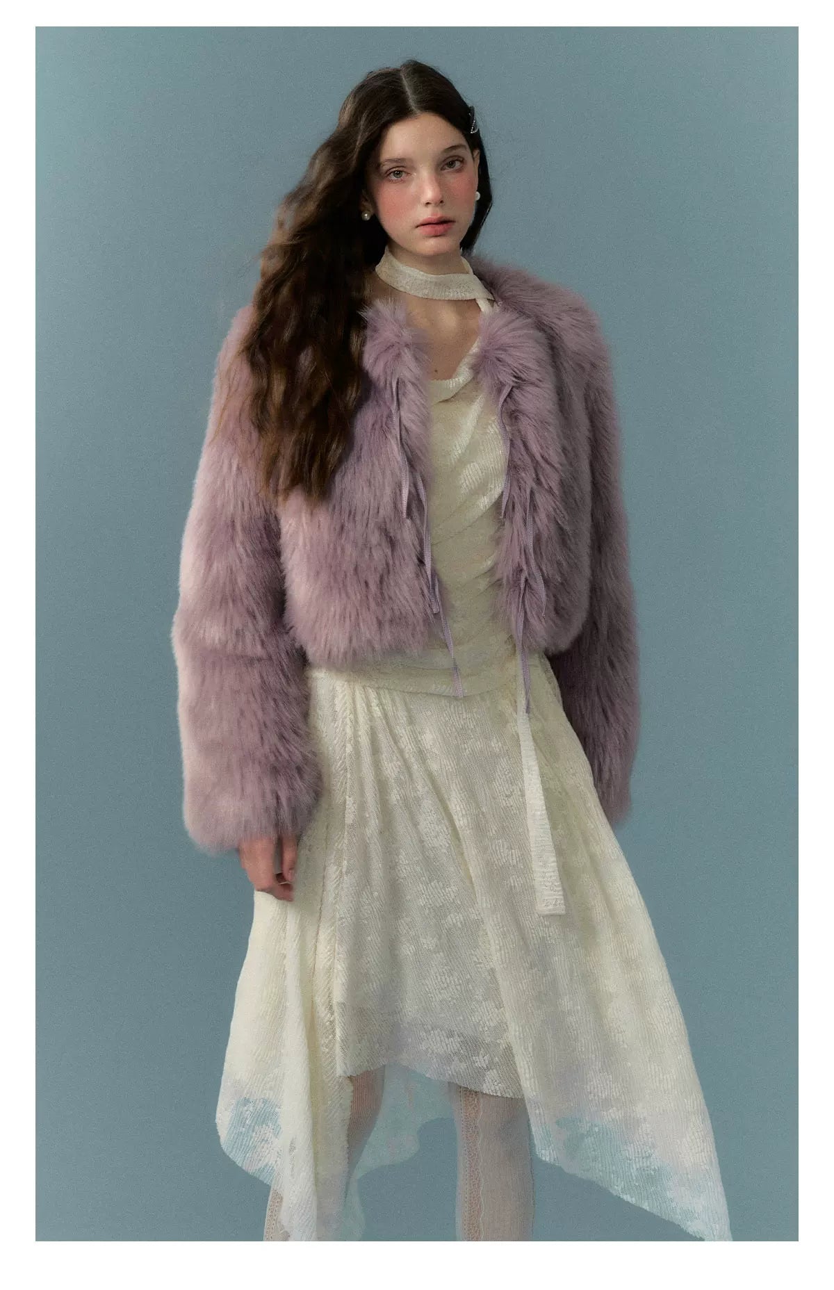 PU Leather Mix Bow Fur Jacket