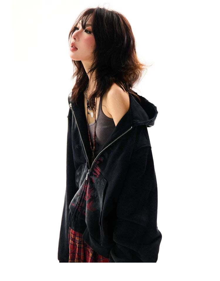Paint Splash Graphic Print Oversize Zipper Hoodie