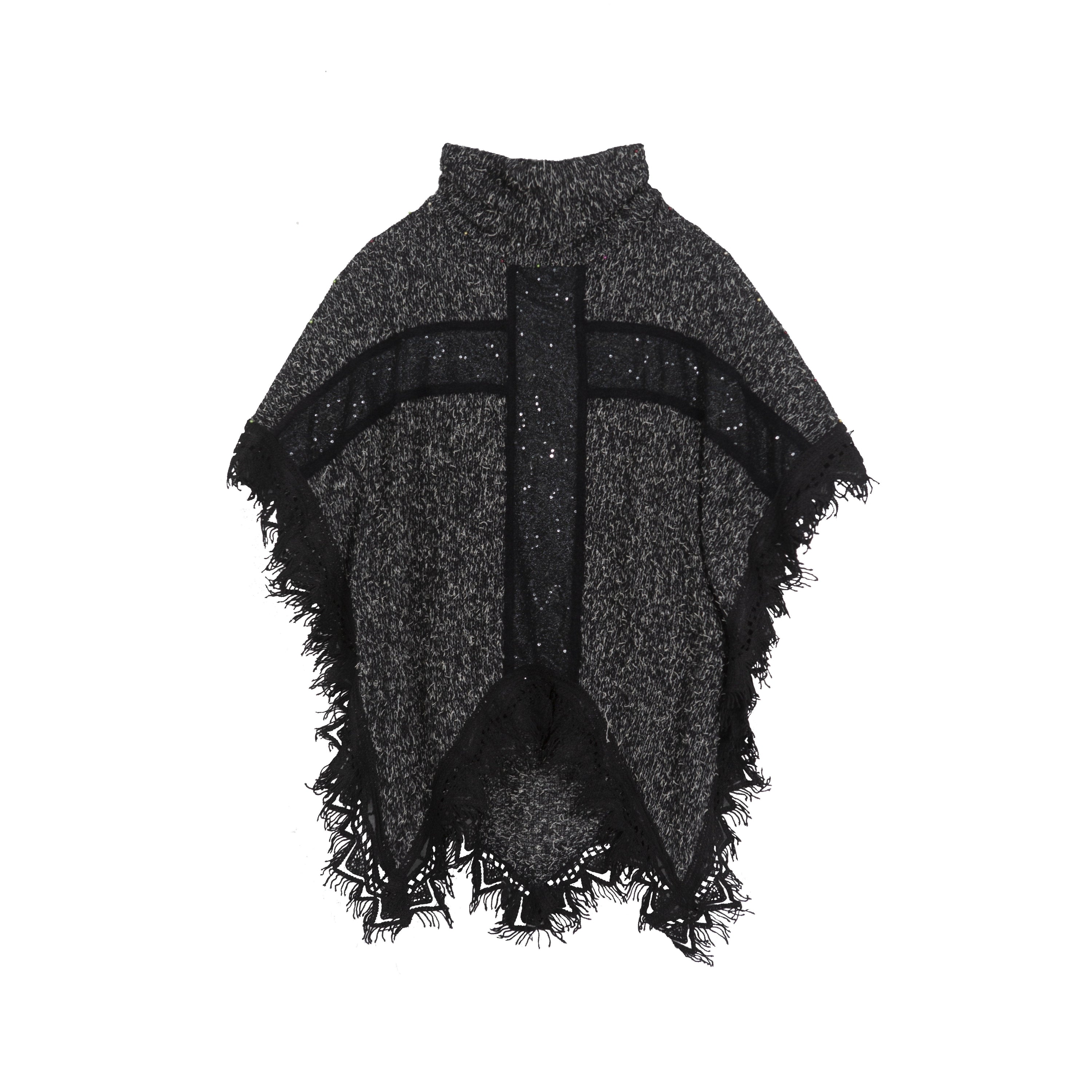 Punk Cross Cape Asymmetric Fringe Knit Sweater