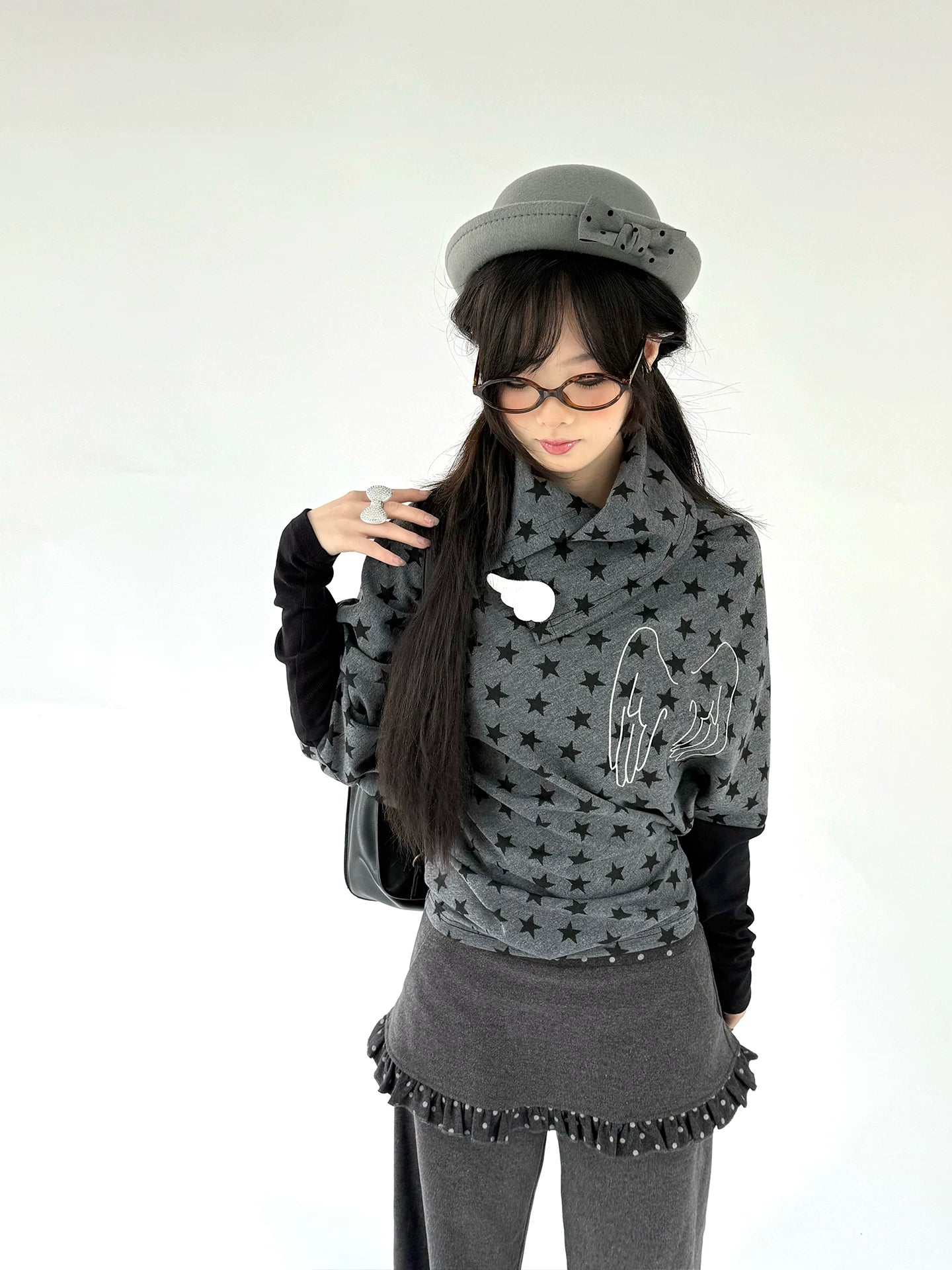 Star Print Wing Detail Layered Long Sleeve T-Shirt