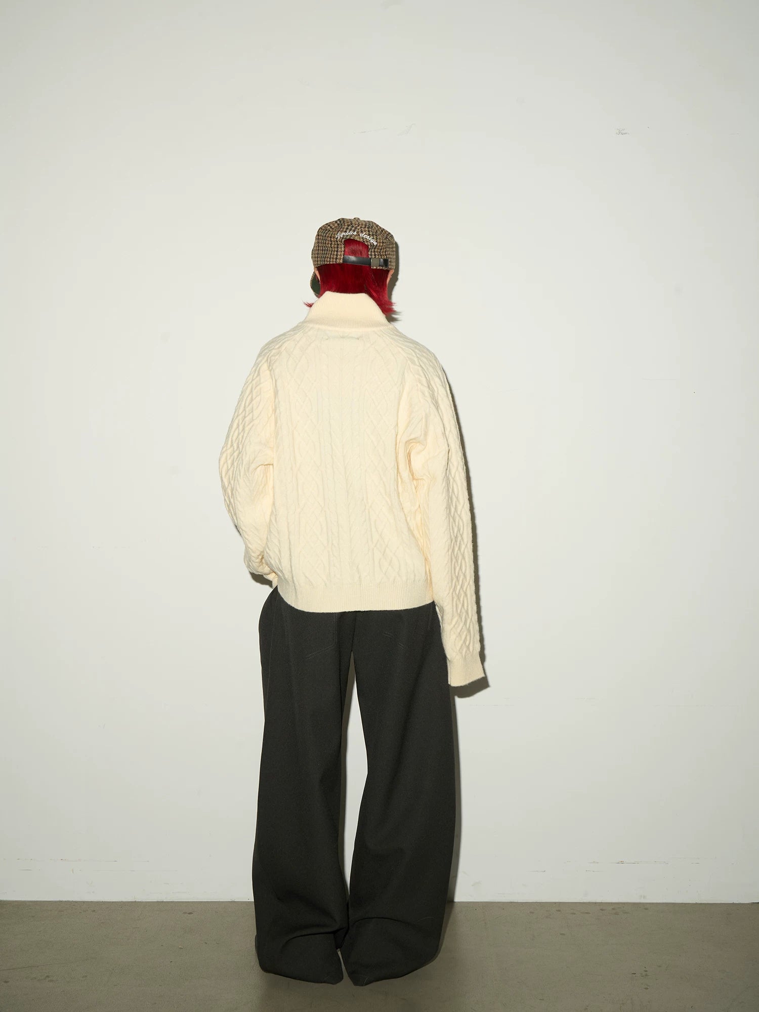 Cable Knit Stand Neck Zipper Knit Cardigan