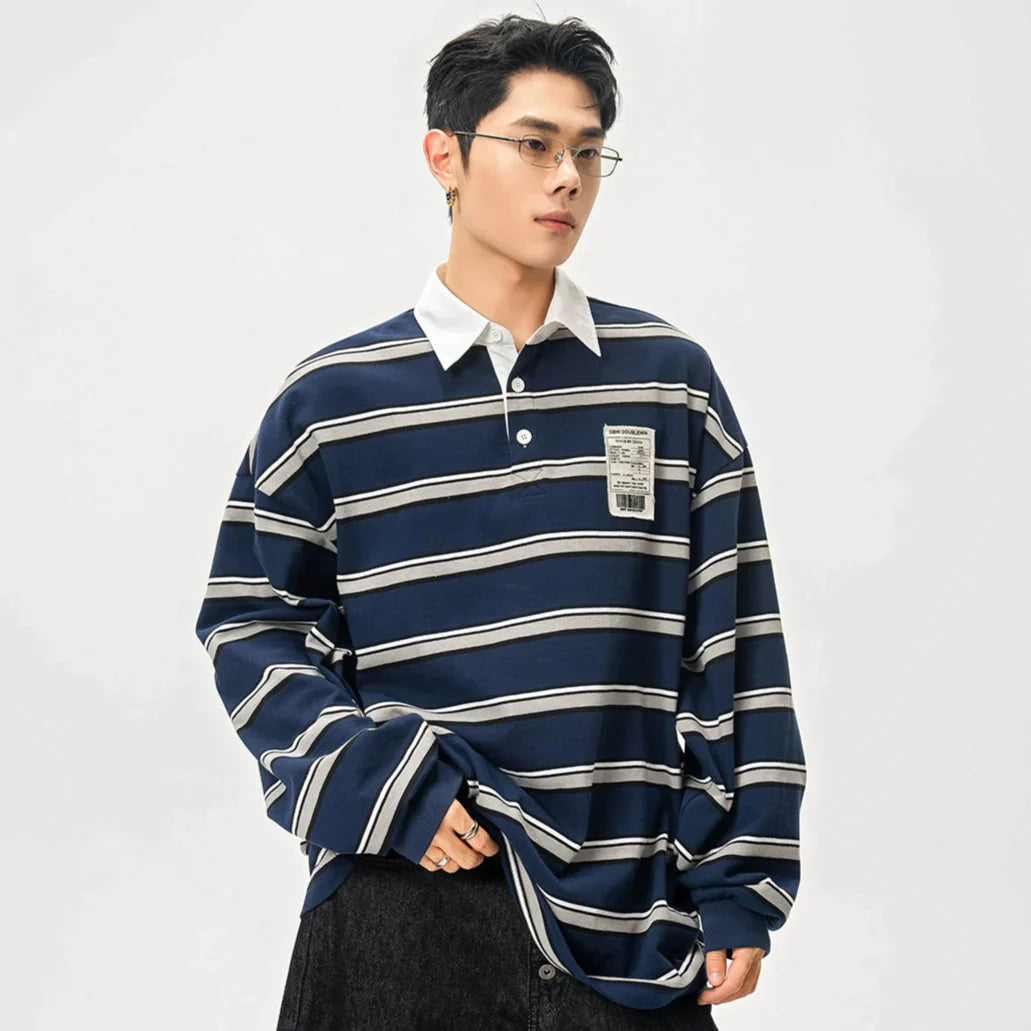 Colorblock Stripe Long Sleeve Polo Shirt
