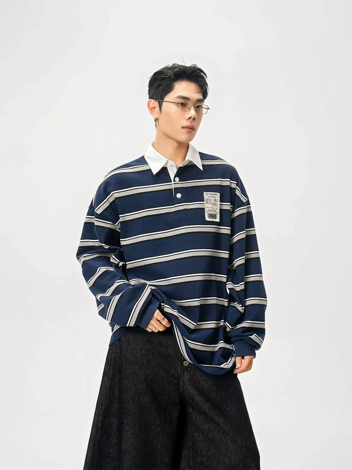 Colorblock Stripe Long Sleeve Polo Shirt