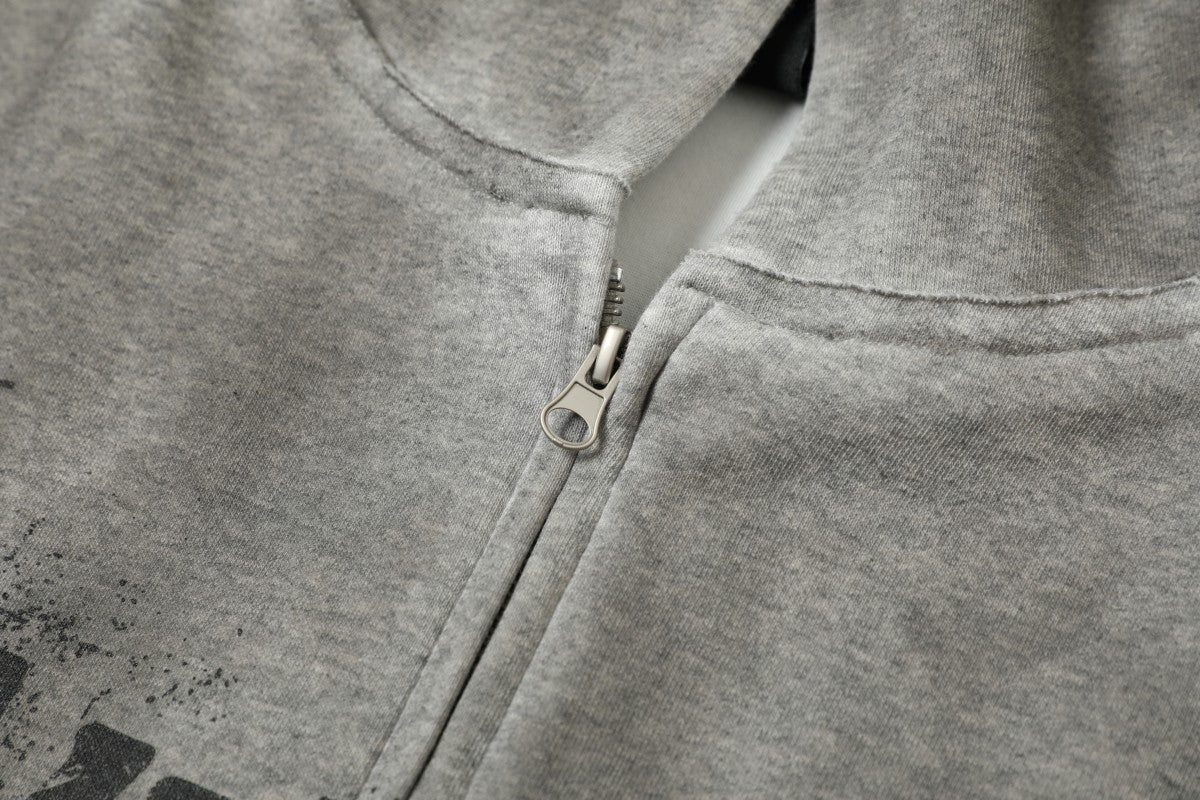 Gradient Washed Stain Dye Zipper Hoodie