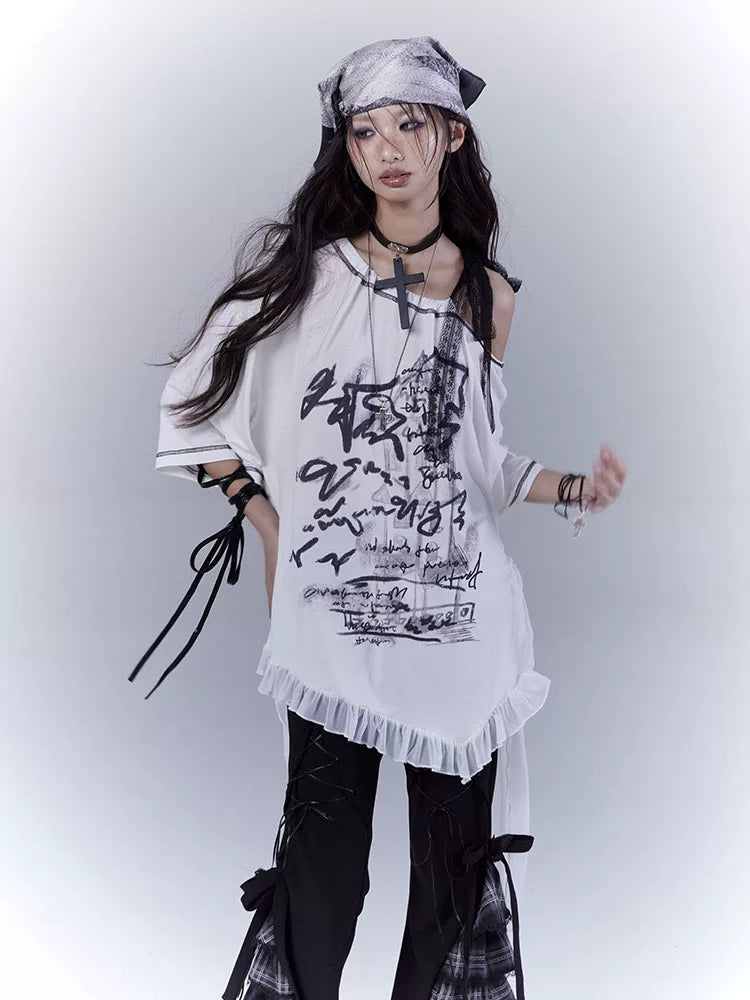 Design Print Sheer Oversize Short Sleeve T-Shirt