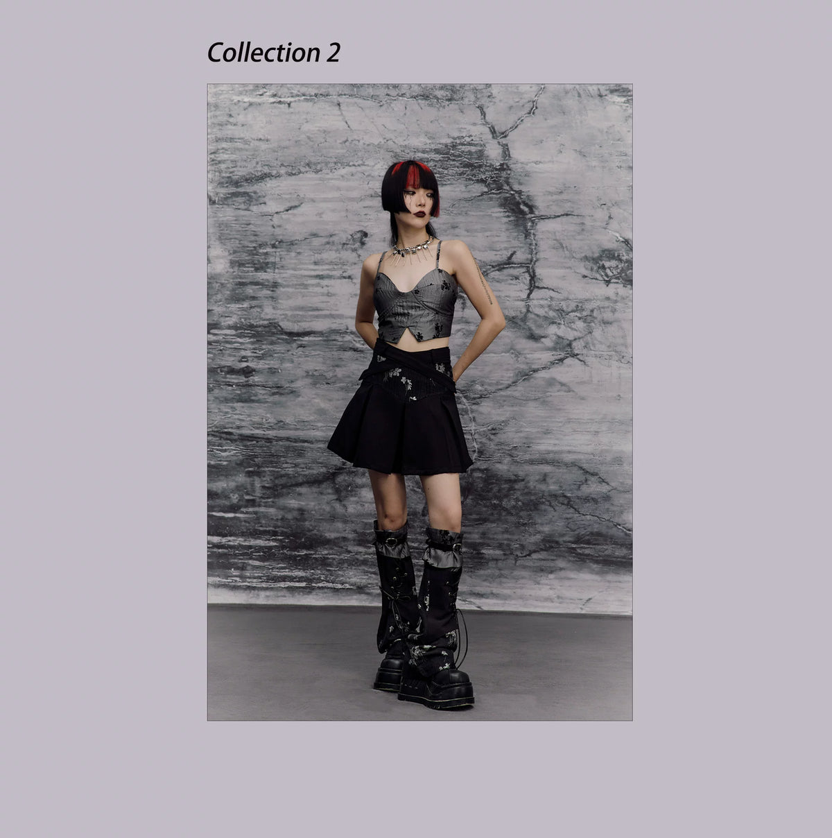 Chinese Style A-Line Jacquard Pleats Short Skirt