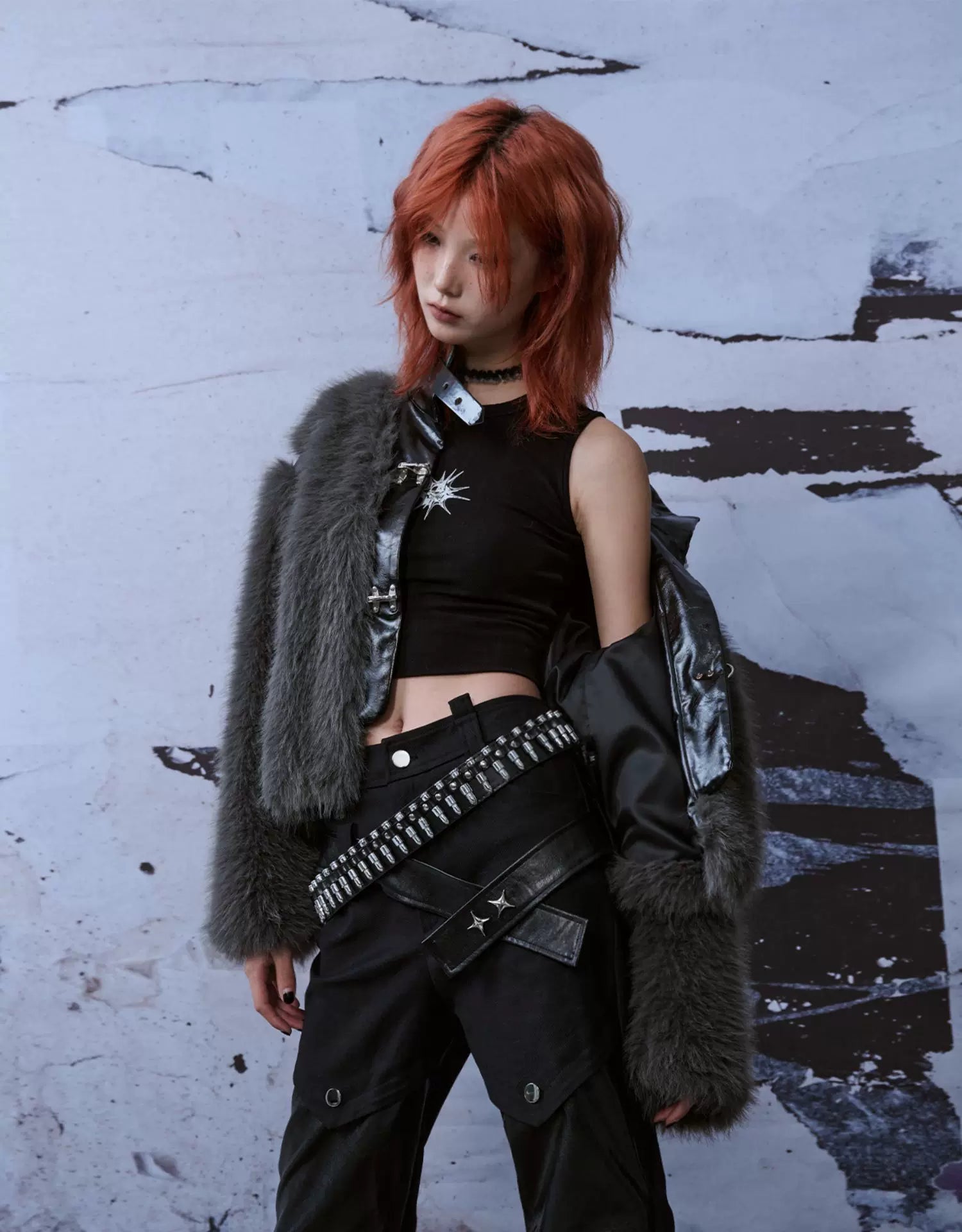 Patchwork Fuzzy Short Fur Jacket