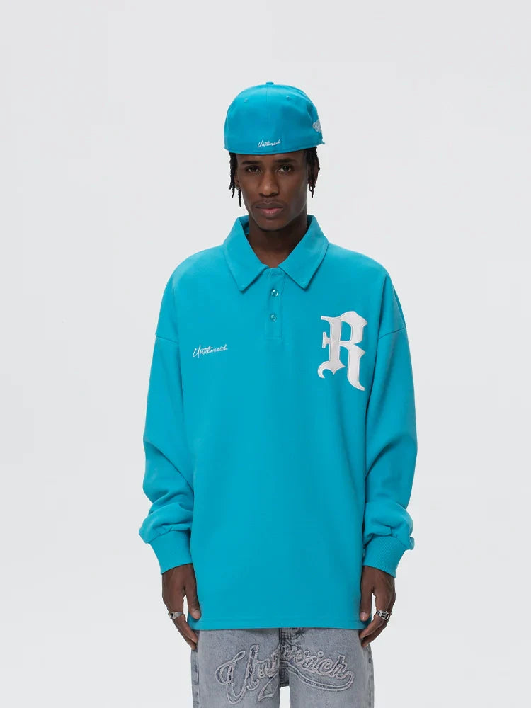 Patch Embroidery Design Long Sleeve Polo Shirt