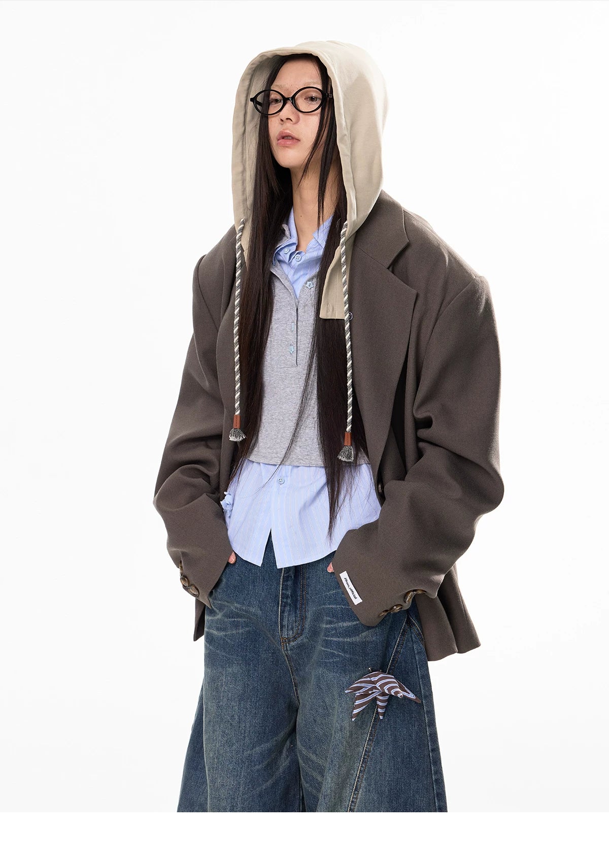 Oversize Detachable-Hood Tailored Jacket