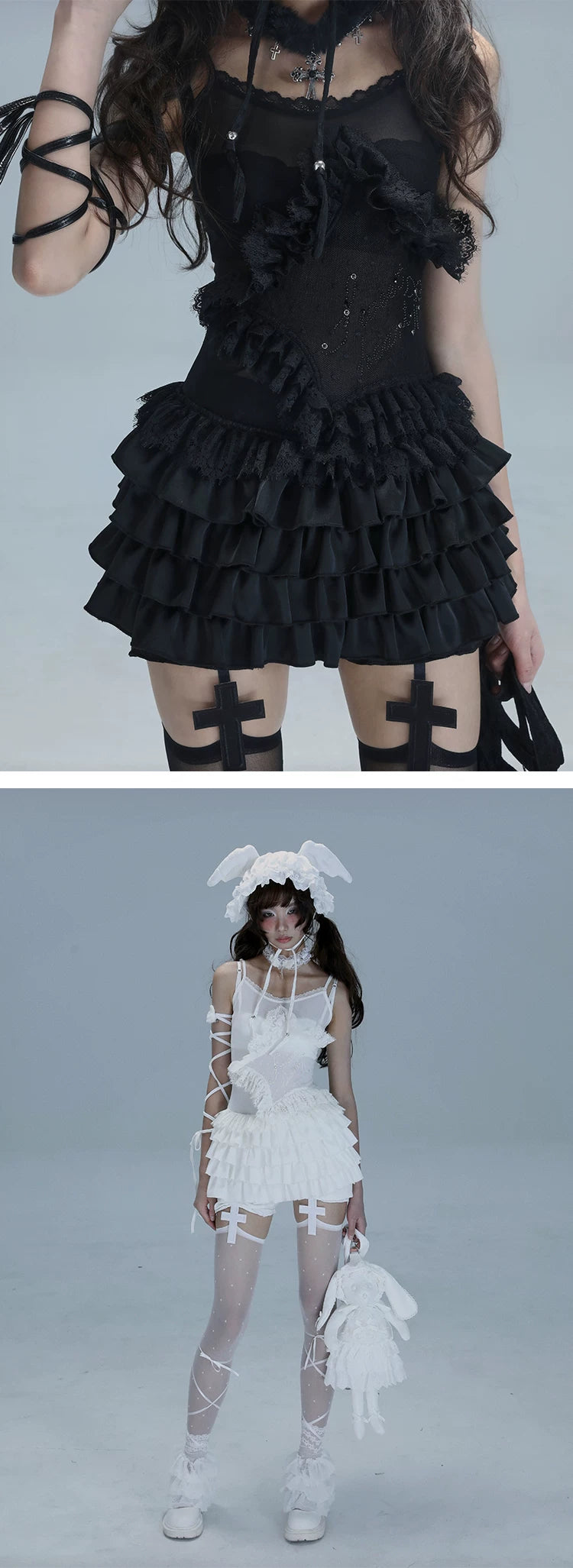 Lace Spaghetti Strap Tiered Ruffle Oversize Short Dress & Underwear Set