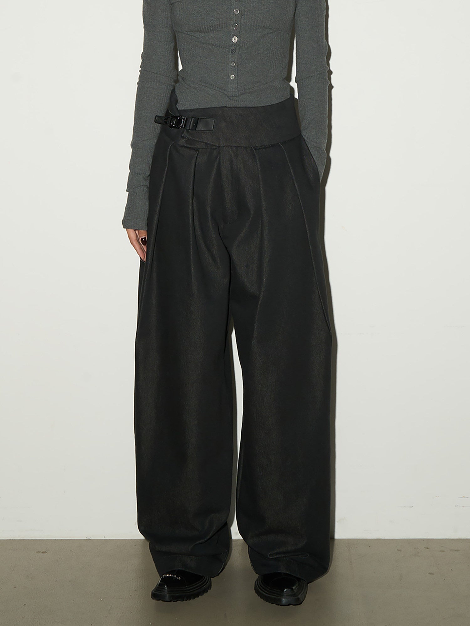 Buckle Design Wide Leg Trousers
