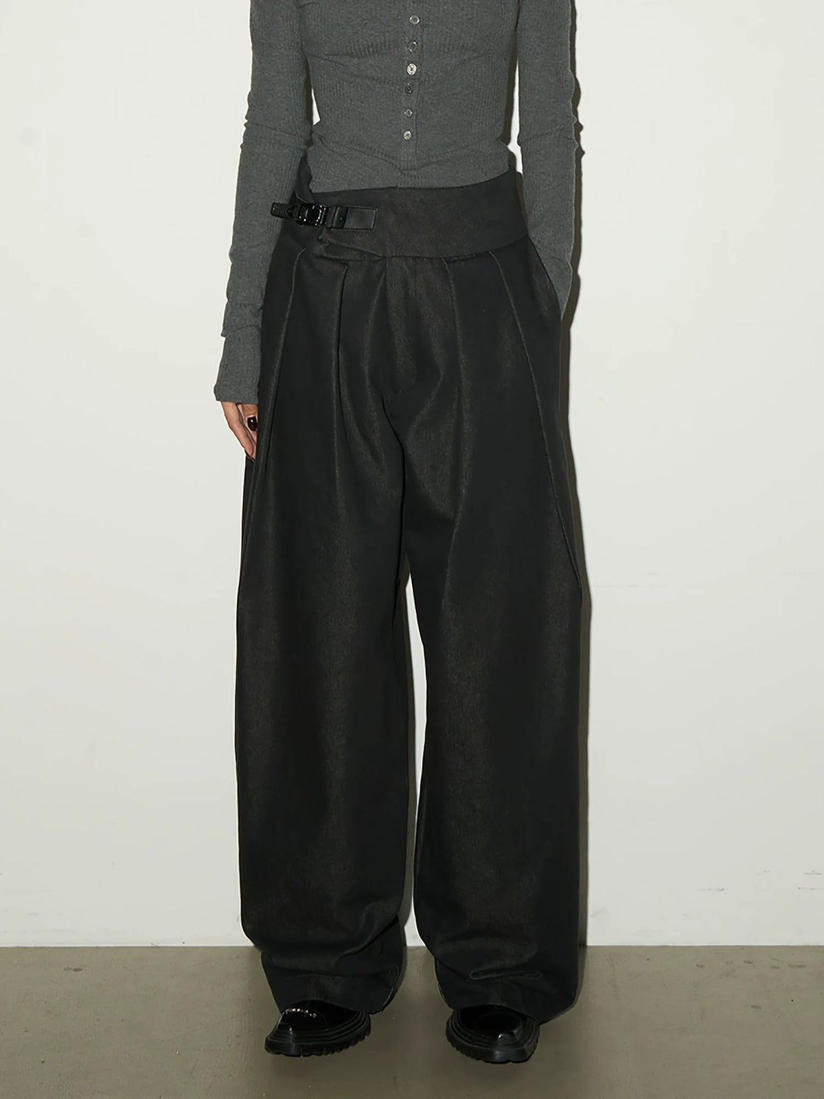 Buckle Design Wide Leg Trousers
