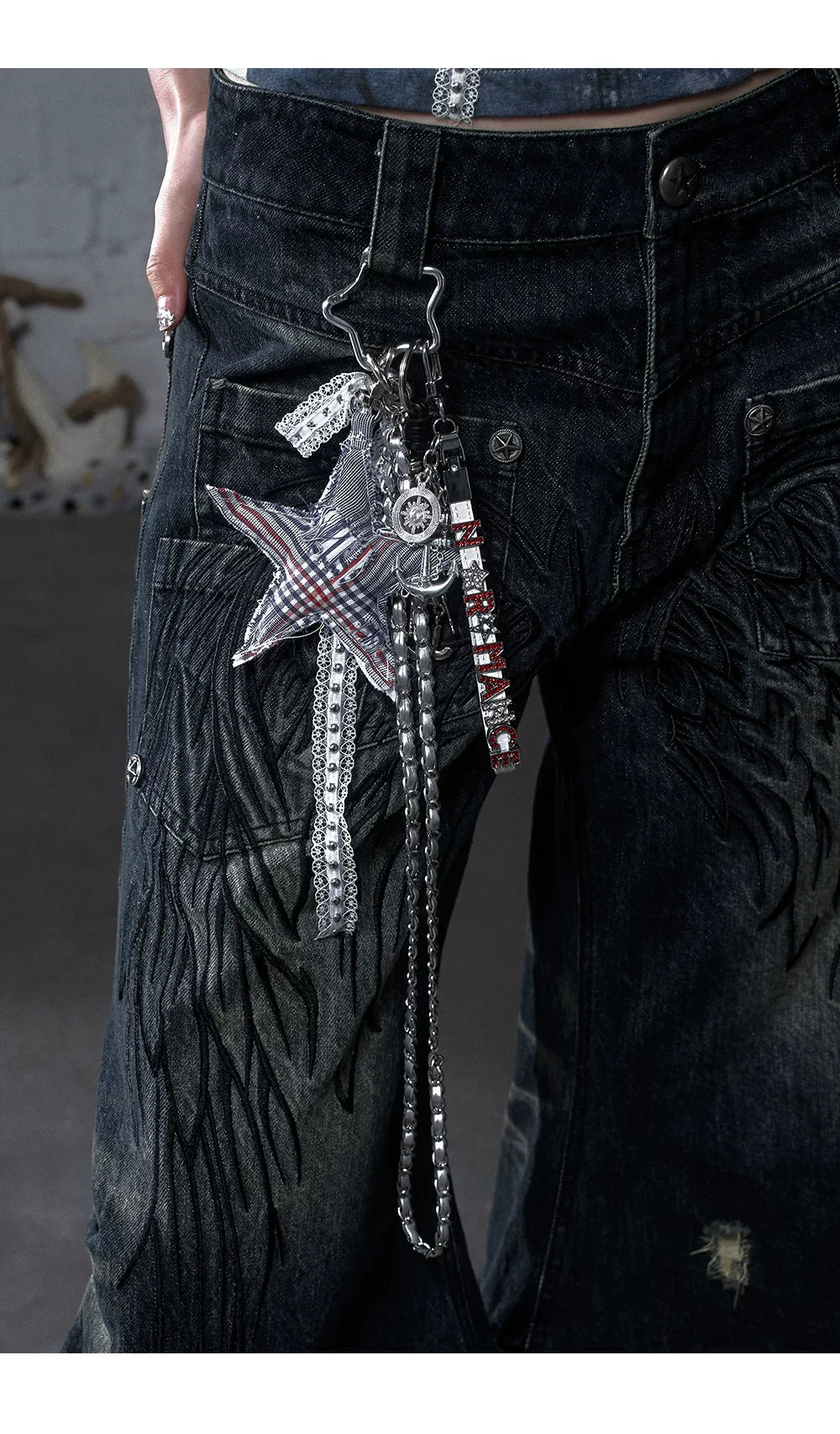 Rhinestone Star Lace Multi-Use Chain Necklace