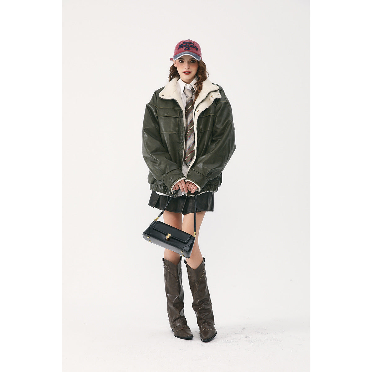 Veste unisexe vintage doublée de laine et de cuir