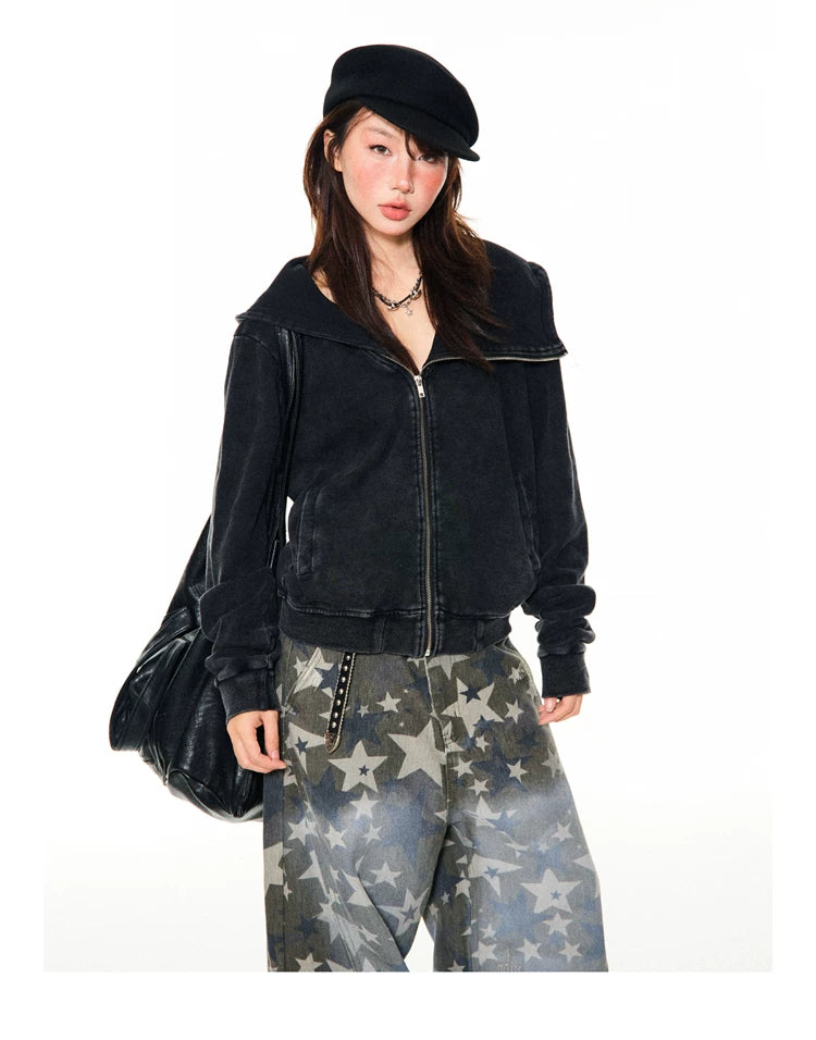 Asymmetrical Zipper Oversize Hooded Jacket