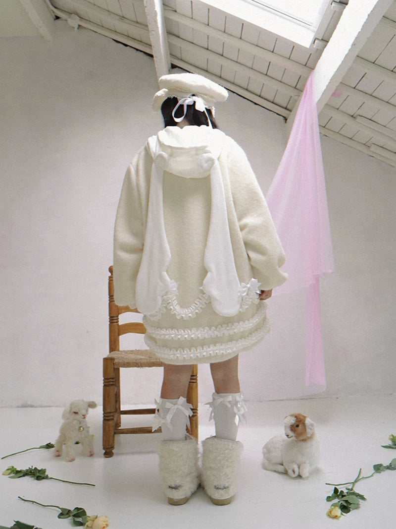 Lace Bow Puff Sleeve Coat