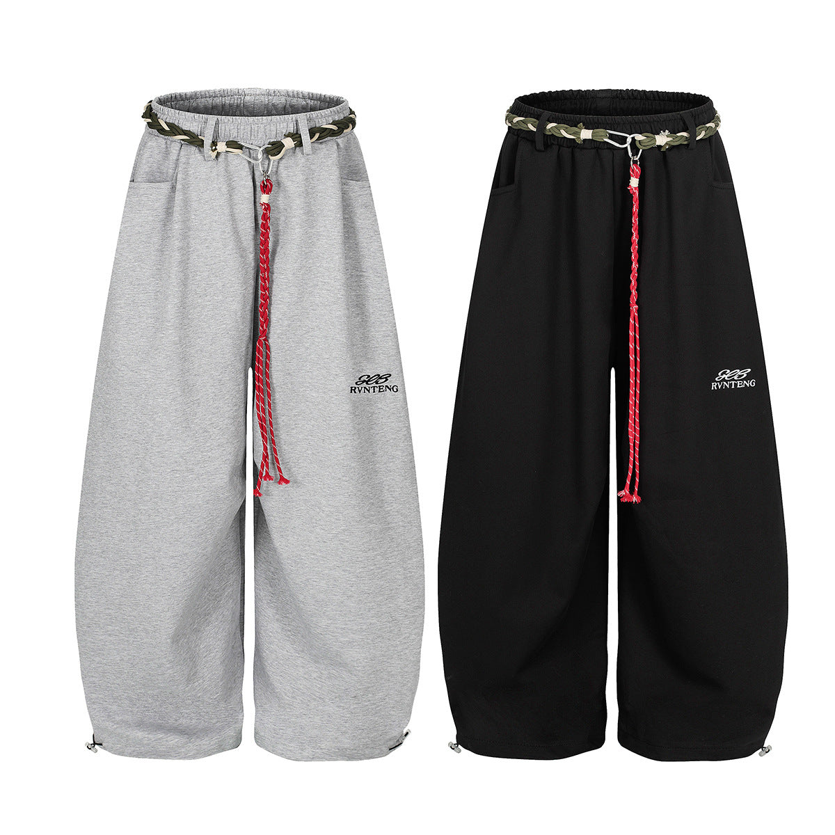 Rope Drawstring Curved Wide Leg Sweatpants