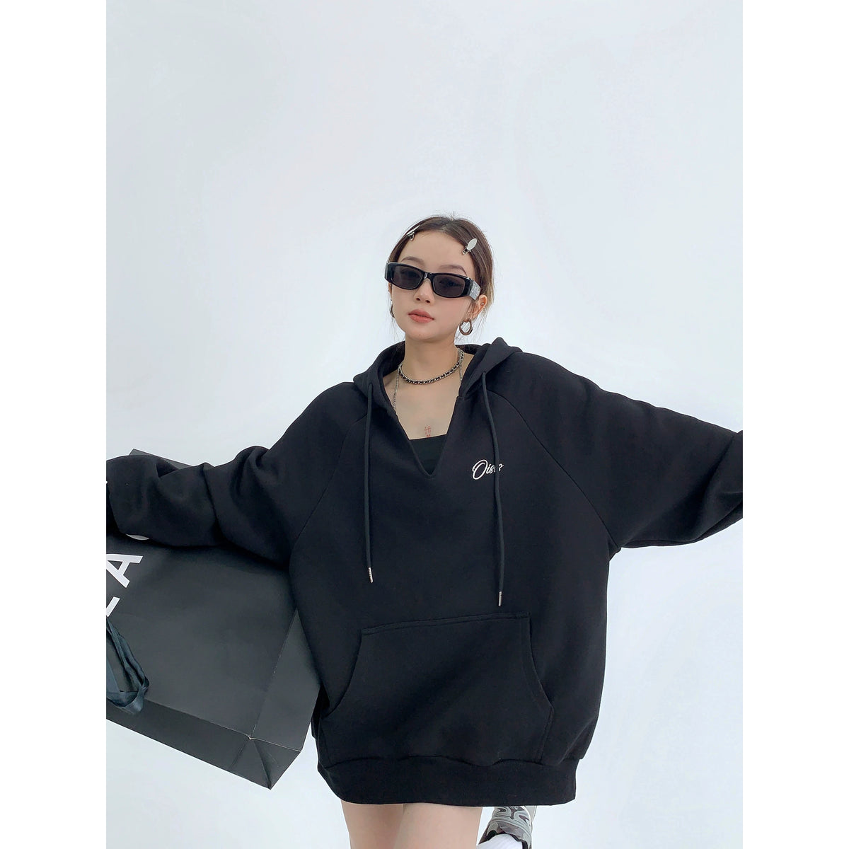 Oversized V-Neck Hoodie