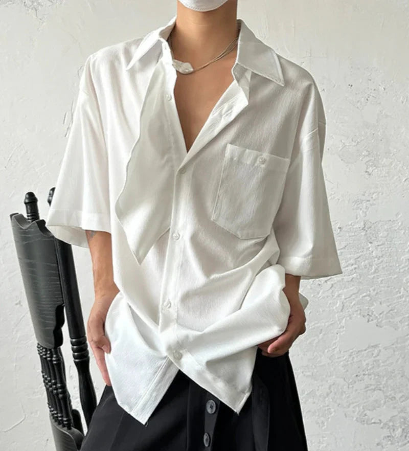 Asymmetrical Patchwork Short Sleeve Shirt