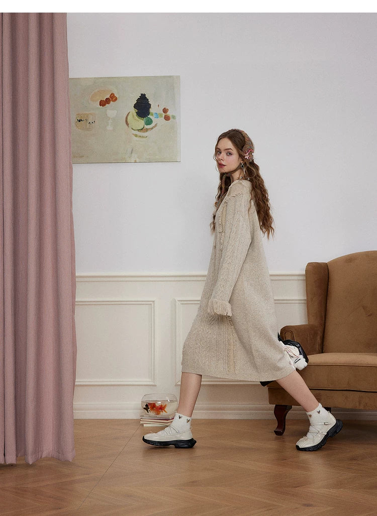 Robe longue ample en maille torsadée texturée