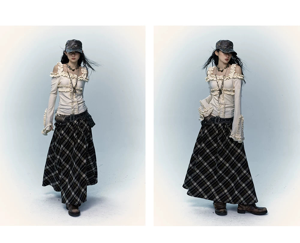Ruffle Print Flare Sleeve Long Sleeve T-Shirt