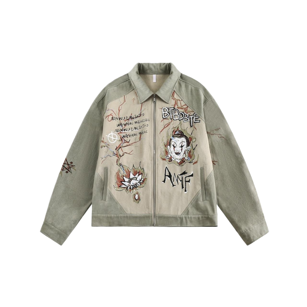 Graffiti Print Collar Zipper Jacket