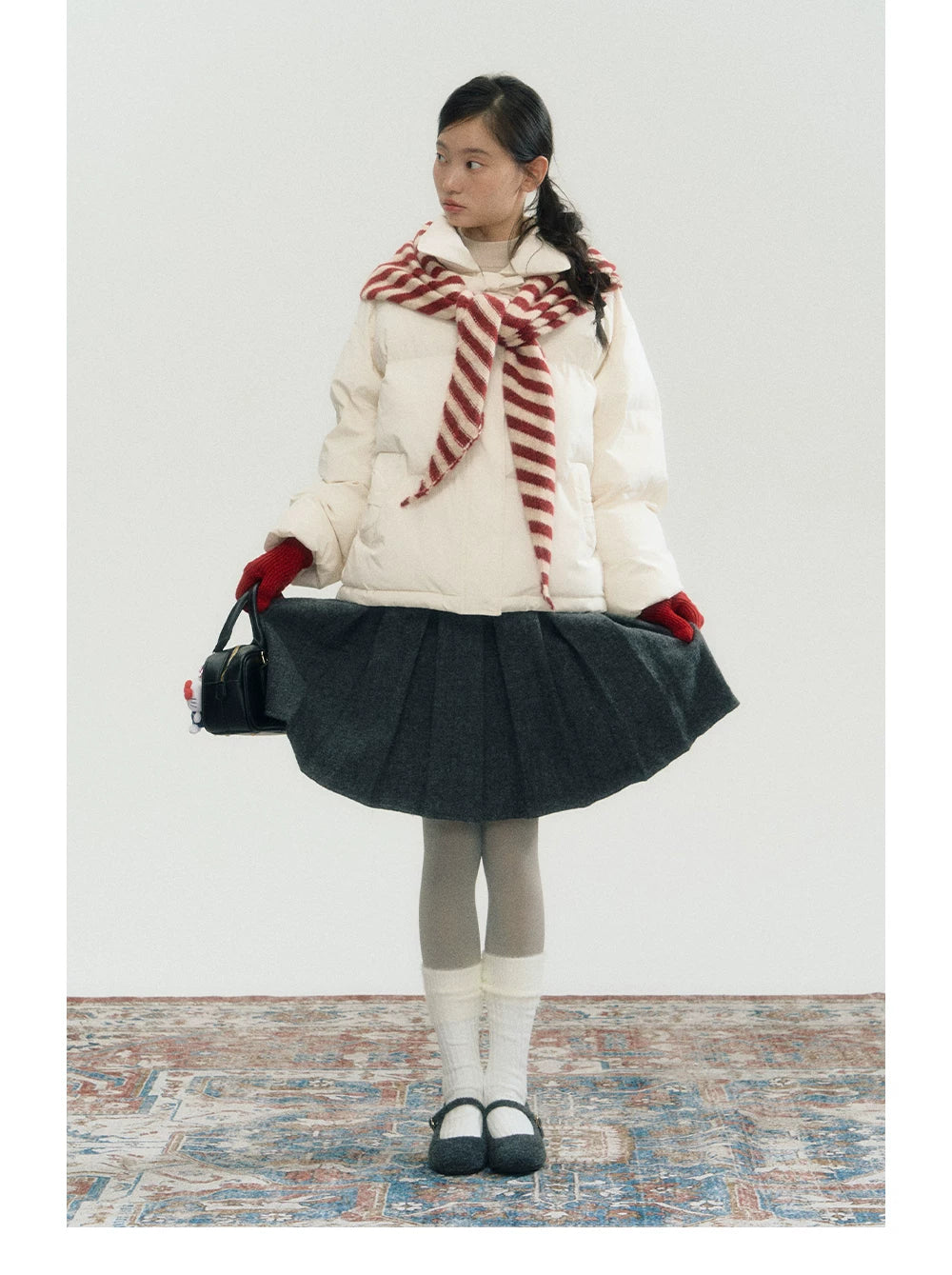 White Bowknot Puffer Jacket