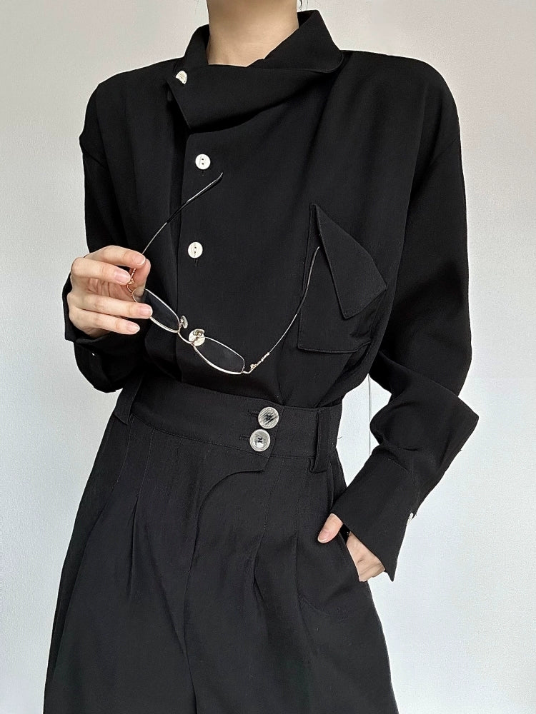 Asymmetric Neckline Long Sleeve Shirt