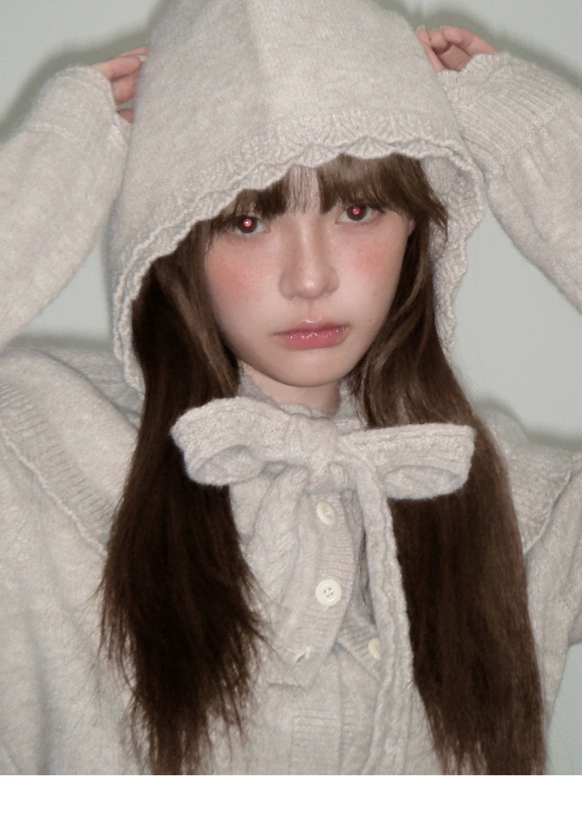 Ruffled Collar And Bow Detail Knit Cardigan