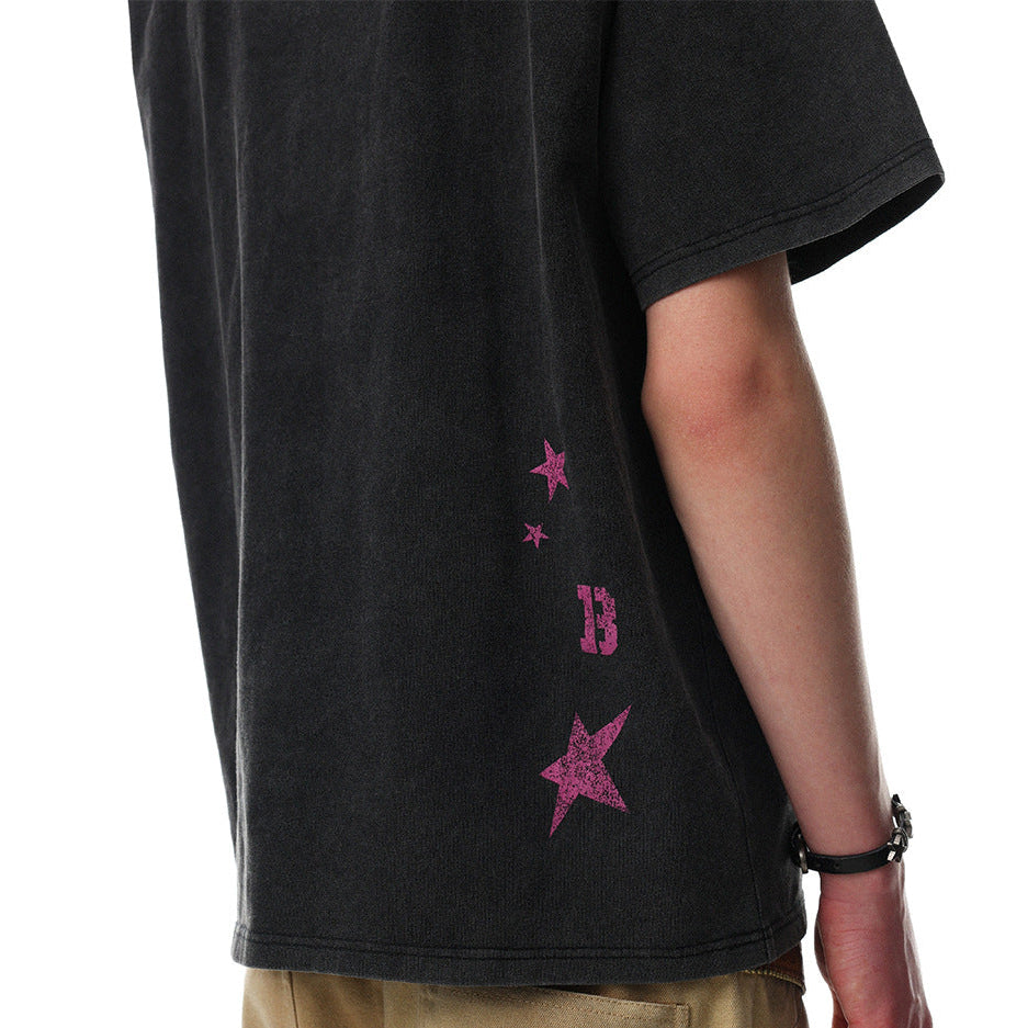 Washed Star Portrait Print Short Sleeve T-Shirt