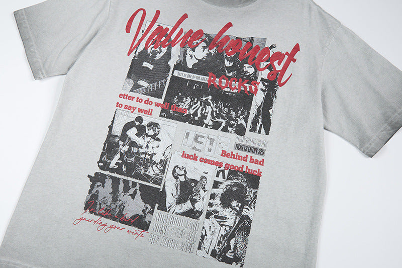 Washed Rock Band Print Short Sleeve T-Shirt