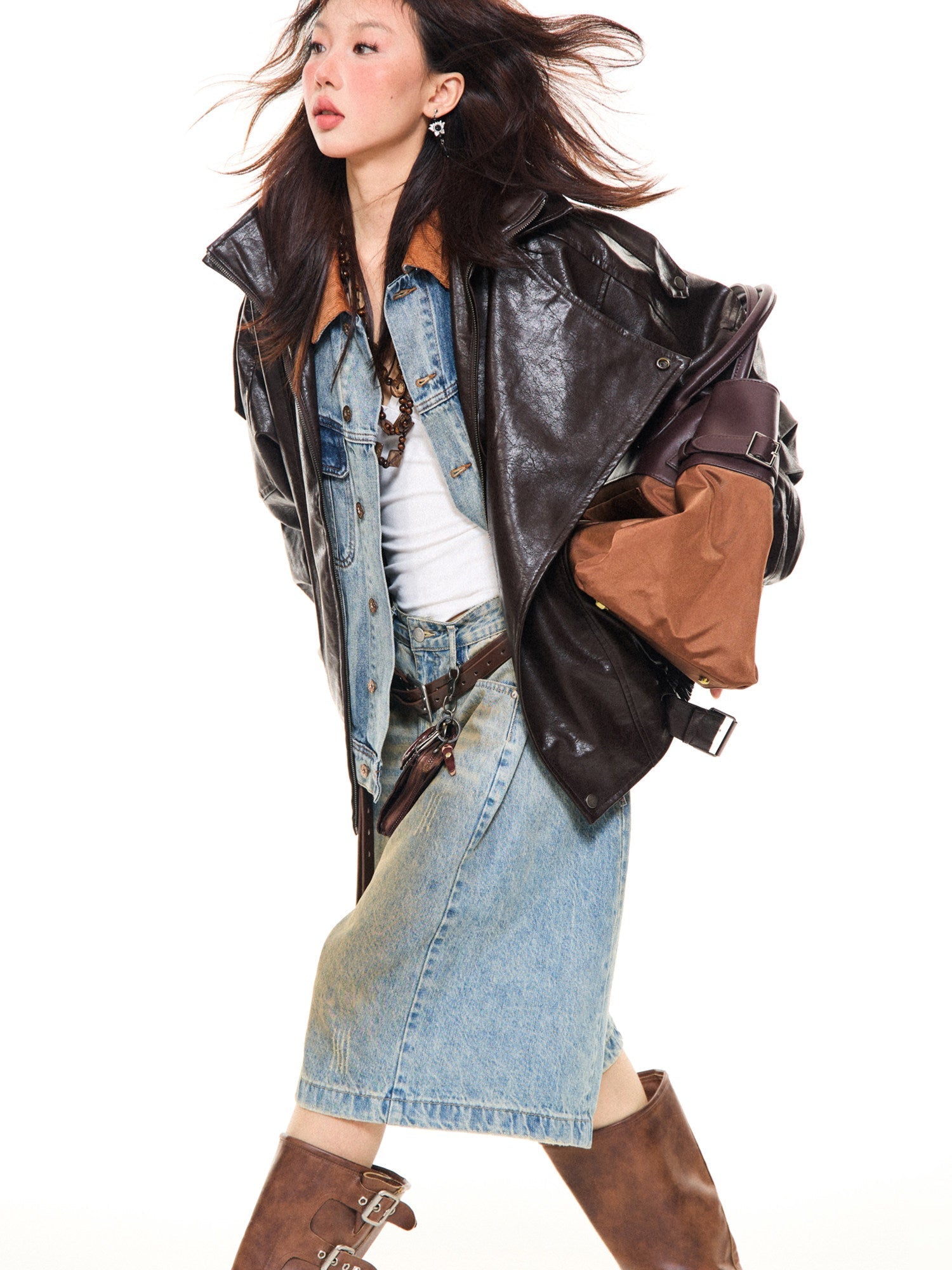Asymmetrical Stand Collar PU Leather Jacket
