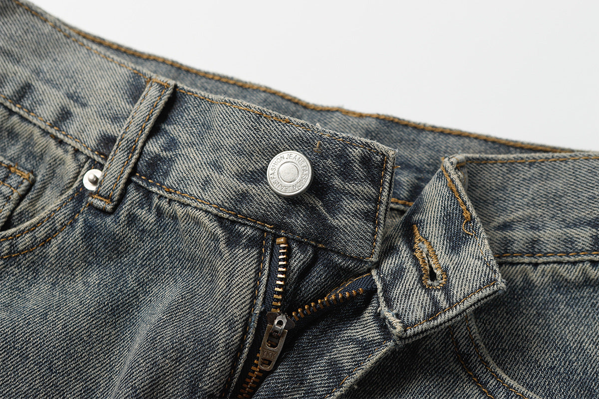 Panel Design Wide Leg Denim Jeans