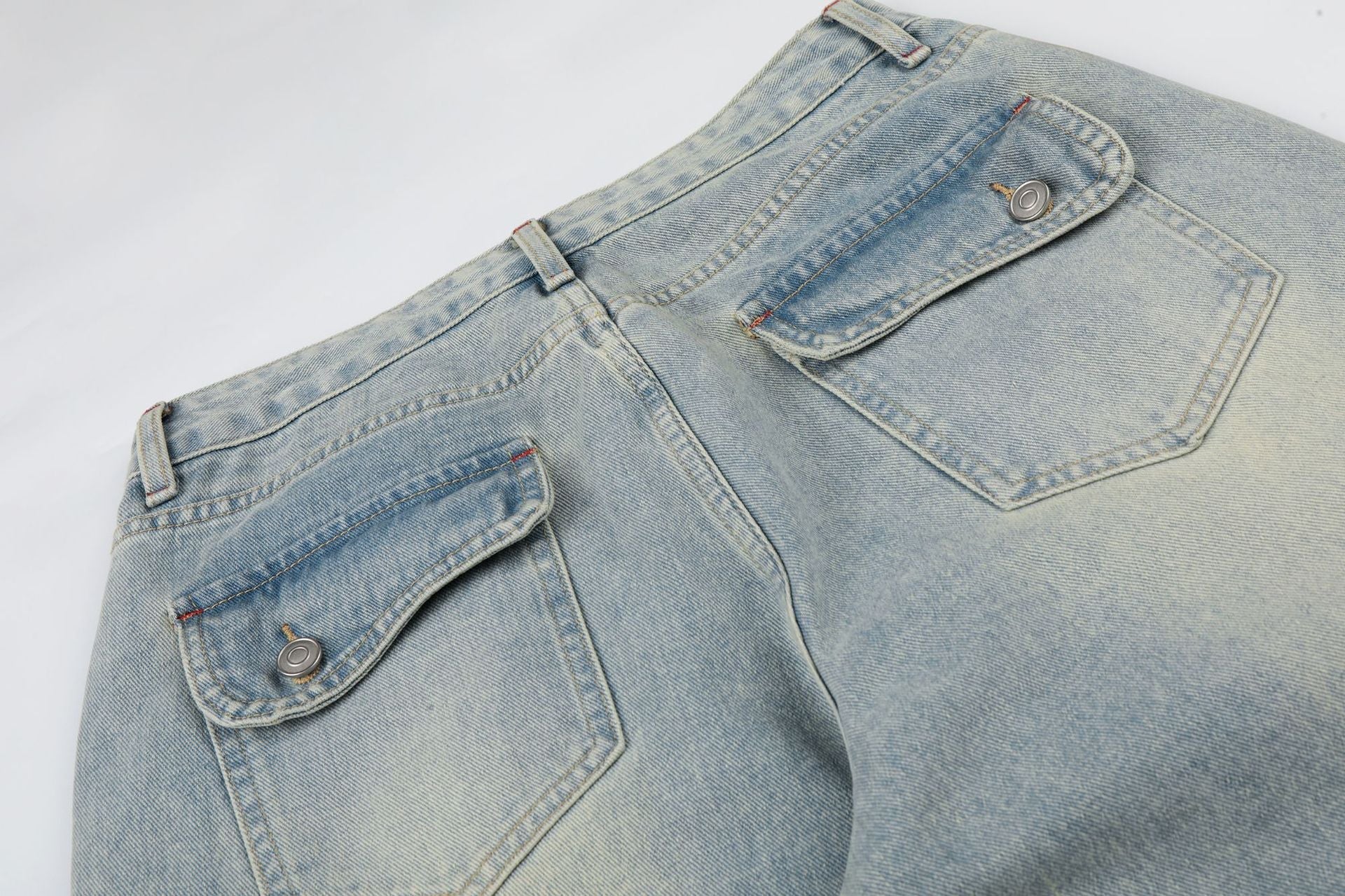 Washed Paint Studs Detail Wide Leg Denim Jeans
