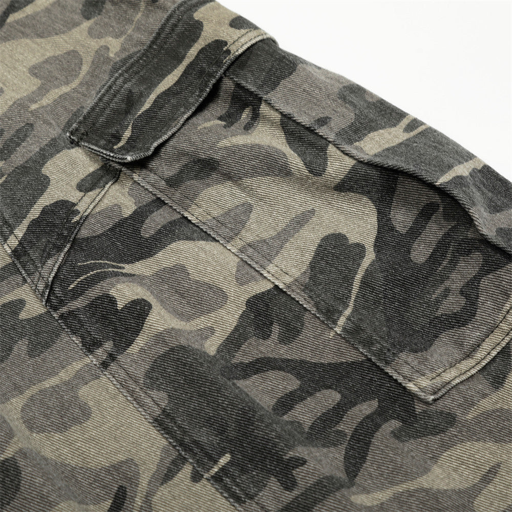 Camouflage Wide-Leg Cargo Jeans