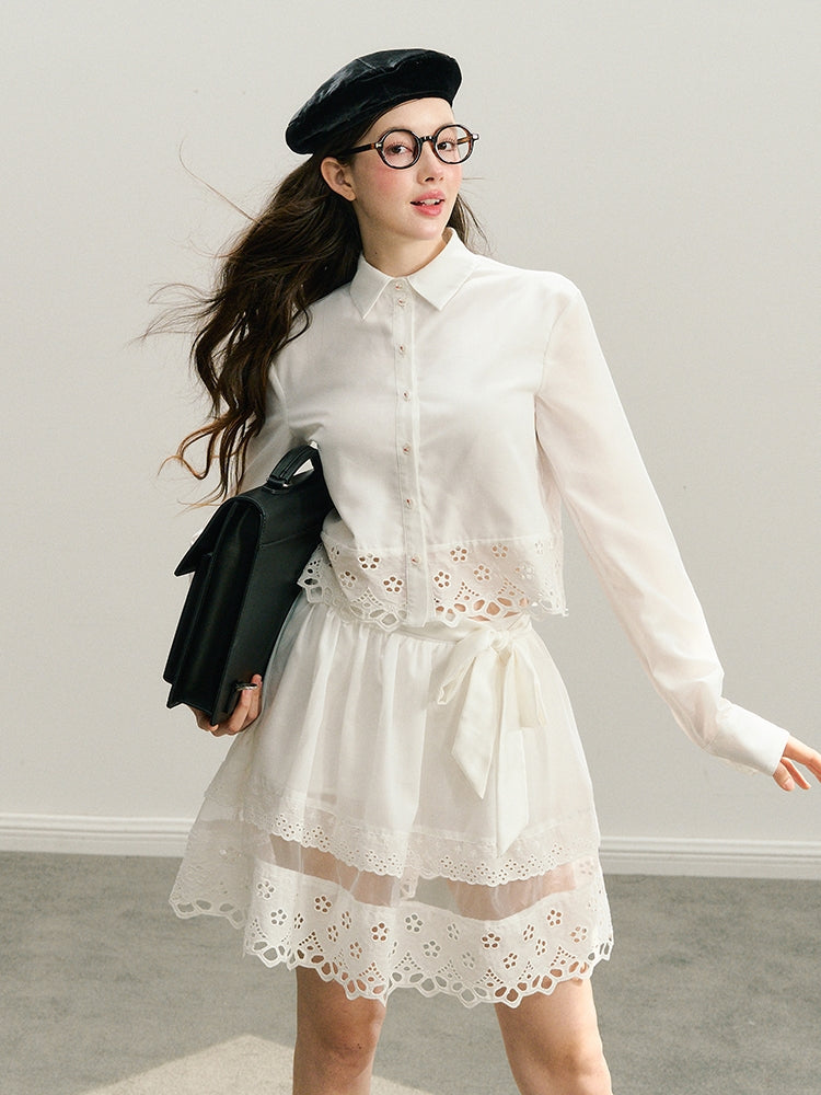 Lace Long Sleeve Shirt & Lace Short Skirt Setup