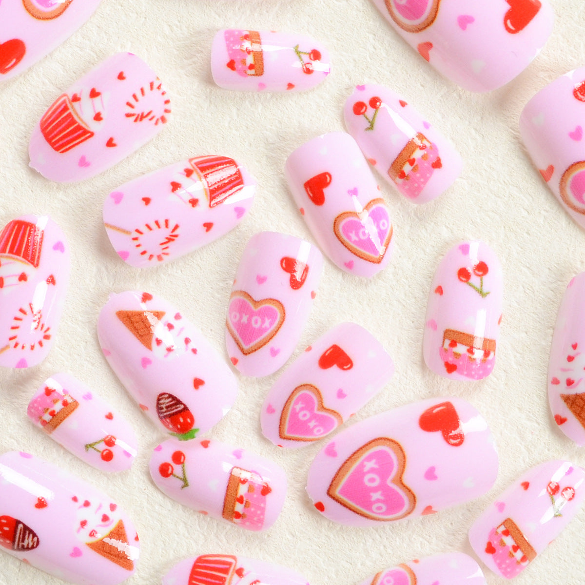 Europe and the United States wear nails Valentine's Day series wear nail art Barbie powder love ice cream cute little cherry fake nails